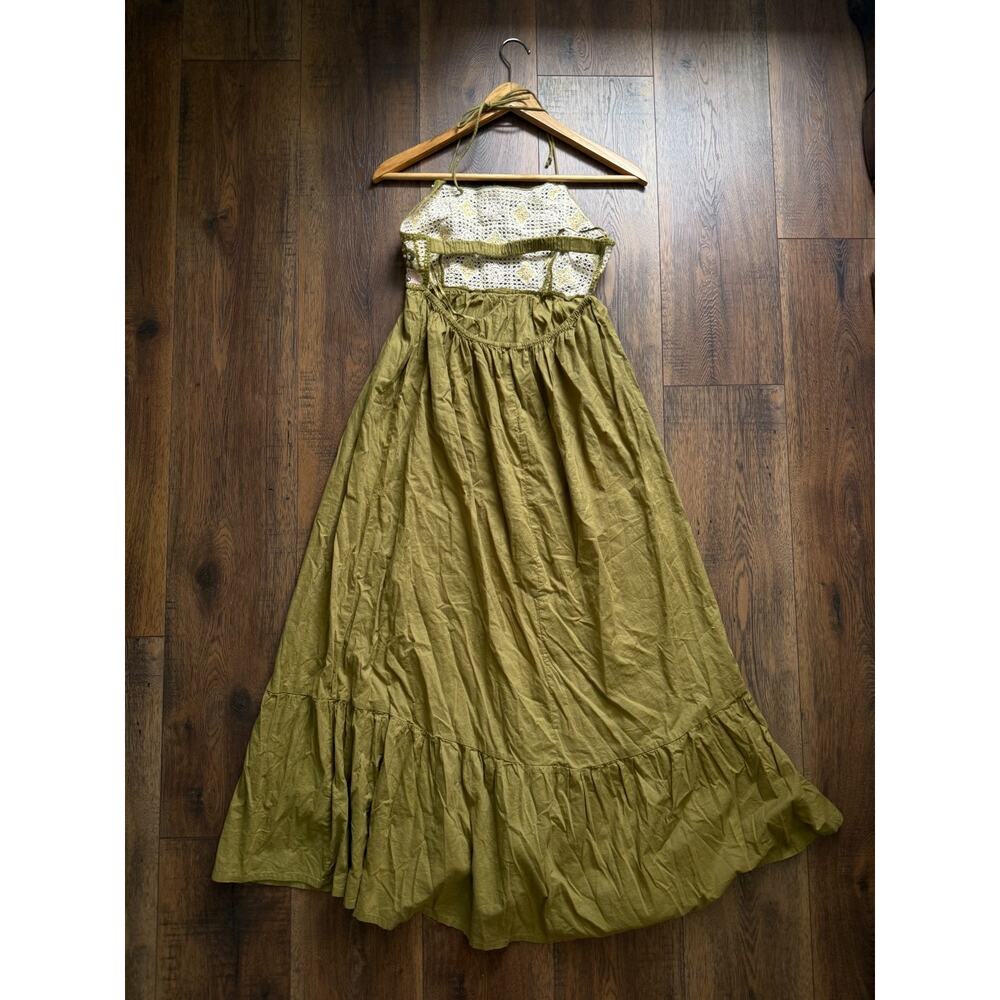 Zara Olive Crochet Sequin Halter Maxi Dress Small - Picture 2 of 7